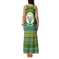 Rwanda Christmas Family Matching Tank Maxi Dress and Hawaiian Shirt with Green-Yellow Pattern, National Emblem, and Radiant Sun Motif - Wonder Print Shop