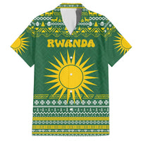 Rwanda Christmas Hawaiian Shirt with Green-Yellow Pattern, National Emblem, and Radiant Sun Motif - Wonder Print Shop