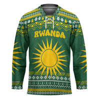 Rwanda Christmas Hockey Jersey with Green-Yellow Pattern, National Emblem, and Radiant Sun Motif - Wonder Print Shop