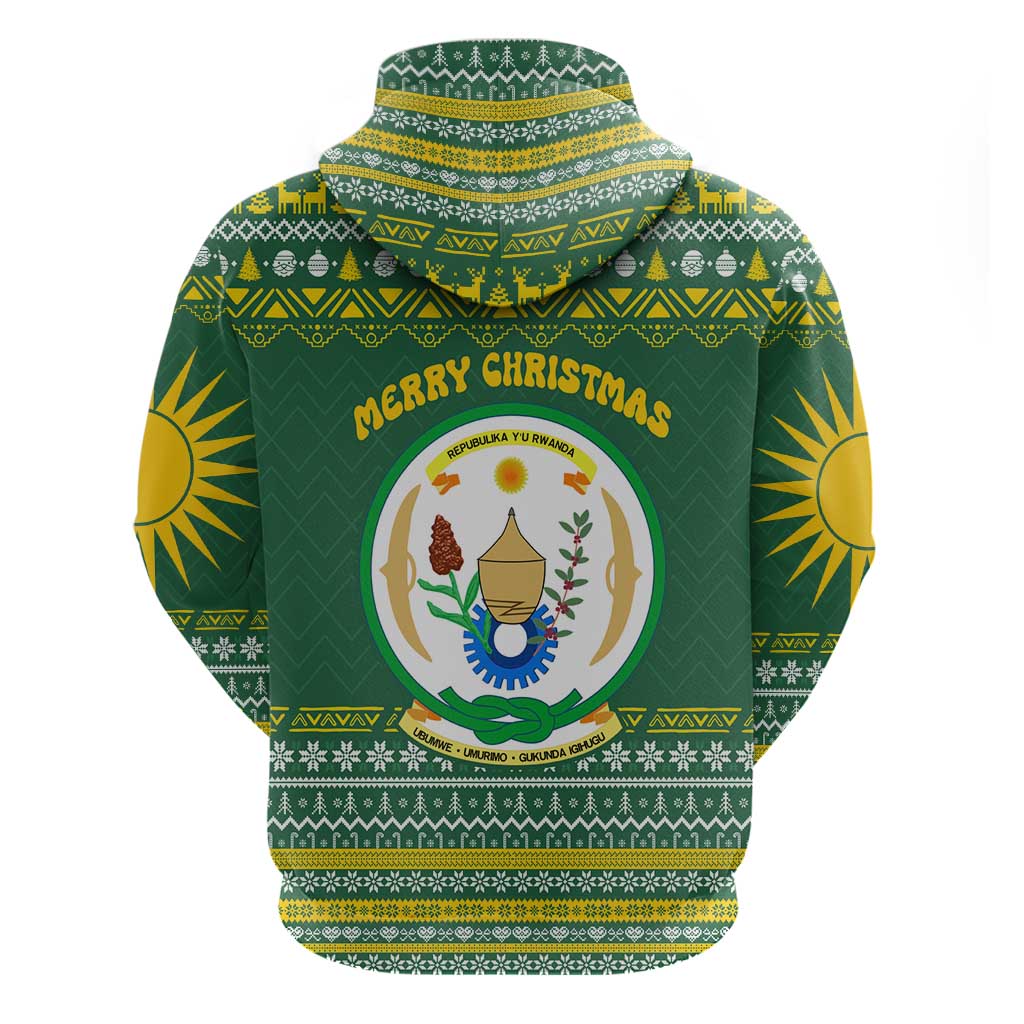 Rwanda Christmas Hoodie with Green-Yellow Pattern, National Emblem, and Radiant Sun Motif - Wonder Print Shop