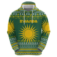 Rwanda Christmas Hoodie with Green-Yellow Pattern, National Emblem, and Radiant Sun Motif - Wonder Print Shop