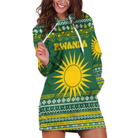 Rwanda Christmas Hoodie Dress with Green-Yellow Pattern, National Emblem, and Radiant Sun Motif - Wonder Print Shop