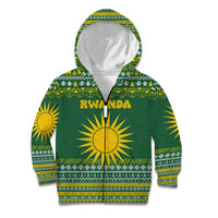 Rwanda Christmas Kid Hoodie with Green-Yellow Pattern, National Emblem, and Radiant Sun Motif - Wonder Print Shop