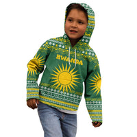 Rwanda Christmas Kid Hoodie with Green-Yellow Pattern, National Emblem, and Radiant Sun Motif - Wonder Print Shop