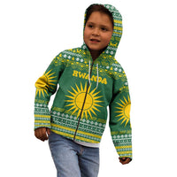 Rwanda Christmas Kid Hoodie with Green-Yellow Pattern, National Emblem, and Radiant Sun Motif - Wonder Print Shop