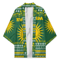 Rwanda Christmas Kimono with Green-Yellow Pattern, National Emblem, and Radiant Sun Motif - Wonder Print Shop