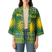 Rwanda Christmas Kimono with Green-Yellow Pattern, National Emblem, and Radiant Sun Motif - Wonder Print Shop