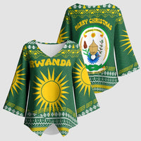 Rwanda Christmas Kimono Sleeve Blouse with Green-Yellow Pattern, National Emblem, and Radiant Sun Motif - Wonder Print Shop