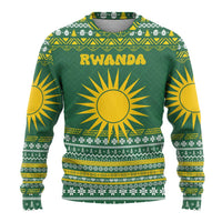 Rwanda Christmas Ugly Christmas Sweater with Green-Yellow Pattern, National Emblem, and Radiant Sun Motif - Wonder Print Shop