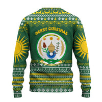 Rwanda Christmas Ugly Christmas Sweater with Green-Yellow Pattern, National Emblem, and Radiant Sun Motif - Wonder Print Shop