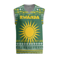 Rwanda Christmas Knitted V-Neck Vest with Green-Yellow Pattern, National Emblem, and Radiant Sun Motif - Wonder Print Shop