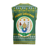 Rwanda Christmas Knitted V-Neck Vest with Green-Yellow Pattern, National Emblem, and Radiant Sun Motif - Wonder Print Shop