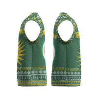 Rwanda Christmas Knitted V-Neck Vest with Green-Yellow Pattern, National Emblem, and Radiant Sun Motif - Wonder Print Shop