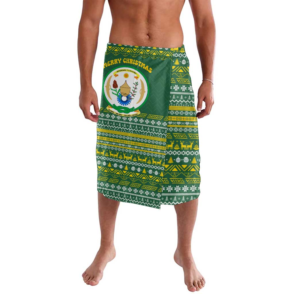 Rwanda Christmas Lavalava with Green-Yellow Pattern, National Emblem, and Radiant Sun Motif - Wonder Print Shop