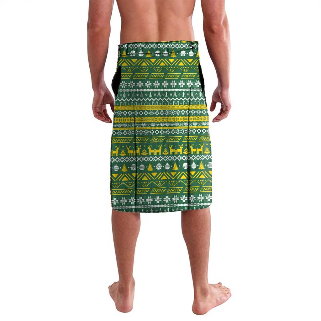 Rwanda Christmas Lavalava with Green-Yellow Pattern, National Emblem, and Radiant Sun Motif - Wonder Print Shop