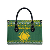 Rwanda Christmas Leather Bag with Green-Yellow Pattern, National Emblem, and Radiant Sun Motif - Wonder Print Shop