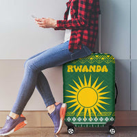 Rwanda Christmas Luggage Cover with Green-Yellow Pattern, National Emblem, and Radiant Sun Motif - Wonder Print Shop