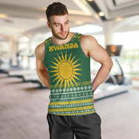 Rwanda Christmas Men Tank Top with Green-Yellow Pattern, National Emblem, and Radiant Sun Motif - Wonder Print Shop