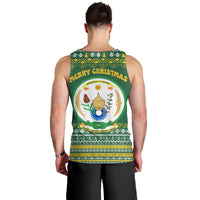 Rwanda Christmas Men Tank Top with Green-Yellow Pattern, National Emblem, and Radiant Sun Motif - Wonder Print Shop