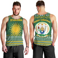 Rwanda Christmas Men Tank Top with Green-Yellow Pattern, National Emblem, and Radiant Sun Motif - Wonder Print Shop