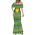 Rwanda Christmas Mermaid Dress with Green-Yellow Pattern, National Emblem, and Radiant Sun Motif - Wonder Print Shop
