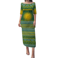 Rwanda Christmas Puletasi with Green-Yellow Pattern, National Emblem, and Radiant Sun Motif - Wonder Print Shop