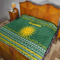 Rwanda Christmas Quilt with Green-Yellow Pattern, National Emblem, and Radiant Sun Motif - Wonder Print Shop