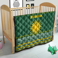 Rwanda Christmas Quilt with Green-Yellow Pattern, National Emblem, and Radiant Sun Motif - Wonder Print Shop