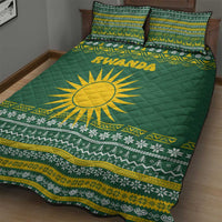 Rwanda Christmas Quilt Bed Set with Green-Yellow Pattern, National Emblem, and Radiant Sun Motif - Wonder Print Shop