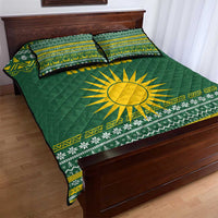 Rwanda Christmas Quilt Bed Set with Green-Yellow Pattern, National Emblem, and Radiant Sun Motif - Wonder Print Shop