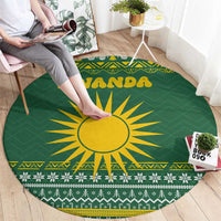 Rwanda Christmas Round Carpet with Green-Yellow Pattern, National Emblem, and Radiant Sun Motif - Wonder Print Shop