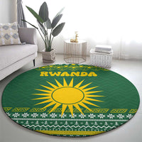 Rwanda Christmas Round Carpet with Green-Yellow Pattern, National Emblem, and Radiant Sun Motif - Wonder Print Shop