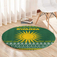 Rwanda Christmas Round Carpet with Green-Yellow Pattern, National Emblem, and Radiant Sun Motif - Wonder Print Shop