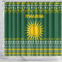 Rwanda Christmas Shower Curtain with Green-Yellow Pattern, National Emblem, and Radiant Sun Motif - Wonder Print Shop