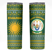 Rwanda Christmas Skinny Tumbler with Green-Yellow Pattern, National Emblem, and Radiant Sun Motif - Wonder Print Shop