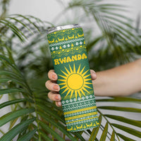 Rwanda Christmas Skinny Tumbler with Green-Yellow Pattern, National Emblem, and Radiant Sun Motif - Wonder Print Shop
