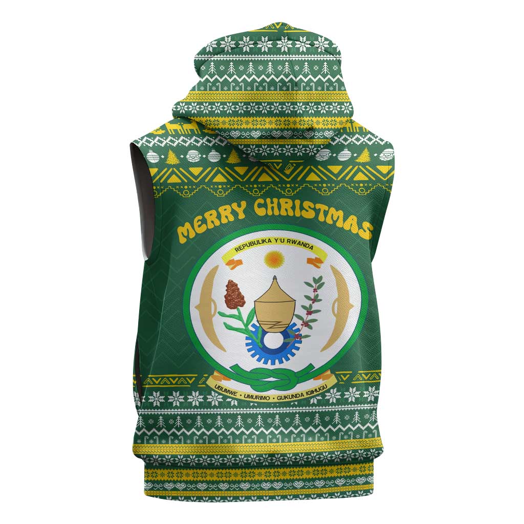 Rwanda Christmas Sleeveless Hoodie with Green-Yellow Pattern, National Emblem, and Radiant Sun Motif - Wonder Print Shop