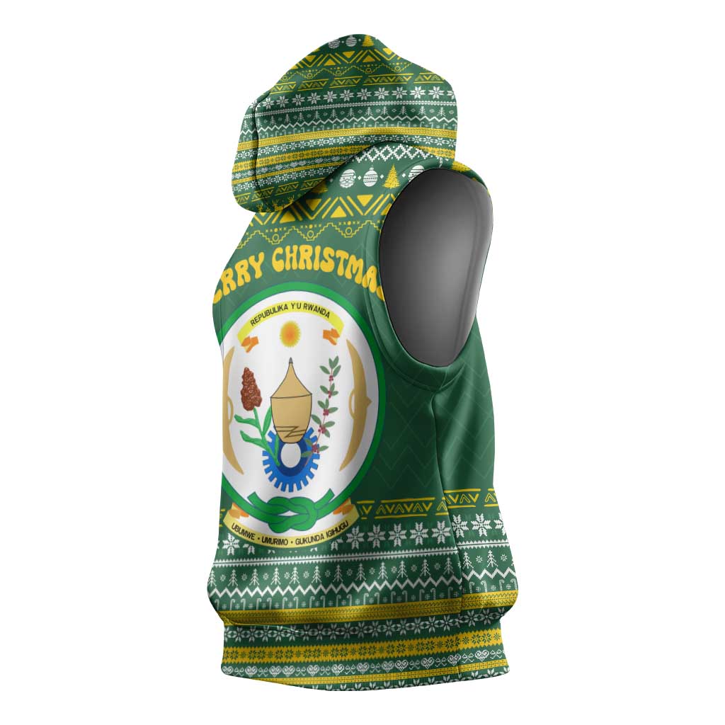 Rwanda Christmas Sleeveless Hoodie with Green-Yellow Pattern, National Emblem, and Radiant Sun Motif - Wonder Print Shop