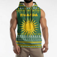Rwanda Christmas Sleeveless Hoodie with Green-Yellow Pattern, National Emblem, and Radiant Sun Motif - Wonder Print Shop