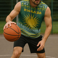 Rwanda Christmas Sleeveless Hoodie with Green-Yellow Pattern, National Emblem, and Radiant Sun Motif - Wonder Print Shop