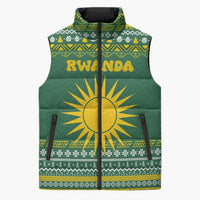 Rwanda Christmas Sleeveless Puffer Jacket with Green-Yellow Pattern, National Emblem, and Radiant Sun Motif - Wonder Print Shop