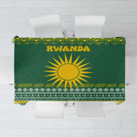 Rwanda Christmas Tablecloth with Green-Yellow Pattern, National Emblem, and Radiant Sun Motif - Wonder Print Shop