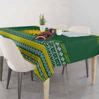 Rwanda Christmas Tablecloth with Green-Yellow Pattern, National Emblem, and Radiant Sun Motif - Wonder Print Shop