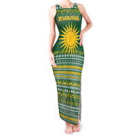 Rwanda Christmas Tank Maxi Dress with Green-Yellow Pattern, National Emblem, and Radiant Sun Motif - Wonder Print Shop