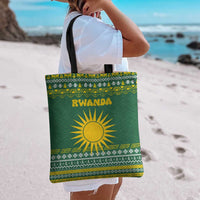 Rwanda Christmas Tote Bag with Green-Yellow Pattern, National Emblem, and Radiant Sun Motif - Wonder Print Shop