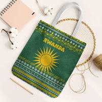 Rwanda Christmas Tote Bag with Green-Yellow Pattern, National Emblem, and Radiant Sun Motif - Wonder Print Shop