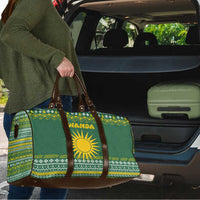 Rwanda Christmas Travel Bag with Green-Yellow Pattern, National Emblem, and Radiant Sun Motif - Wonder Print Shop