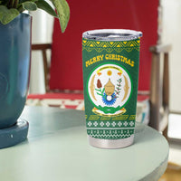 Rwanda Christmas Tumbler Cup with Green-Yellow Pattern, National Emblem, and Radiant Sun Motif - Wonder Print Shop