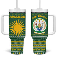 Rwanda Christmas Tumbler With Handle with Green-Yellow Pattern, National Emblem, and Radiant Sun Motif - Wonder Print Shop