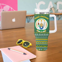 Rwanda Christmas Tumbler With Handle with Green-Yellow Pattern, National Emblem, and Radiant Sun Motif - Wonder Print Shop